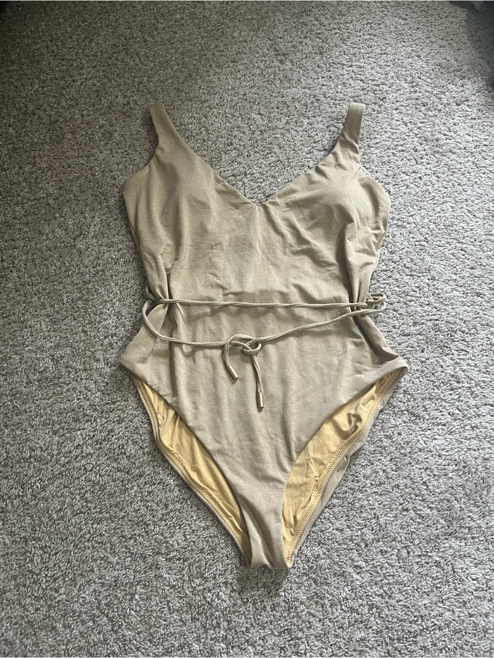Women’s Gold One-Piece Swimsuit with Waist Tie
